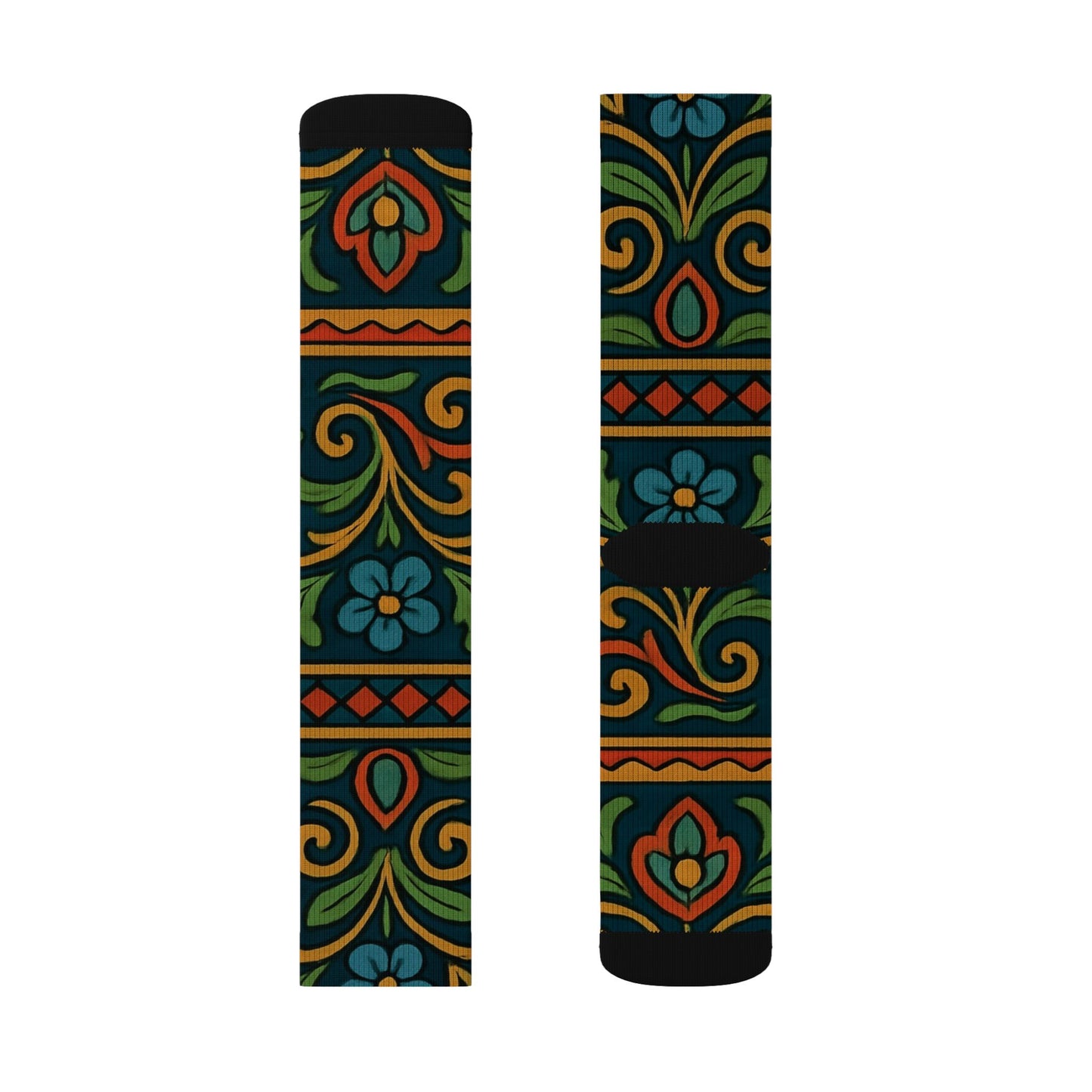 Victorian Floral Tile Sublimation Socks | Patterned Crew Socks - TRV