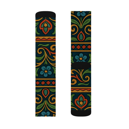 Victorian Floral Tile Sublimation Socks | Patterned Crew Socks - TRV