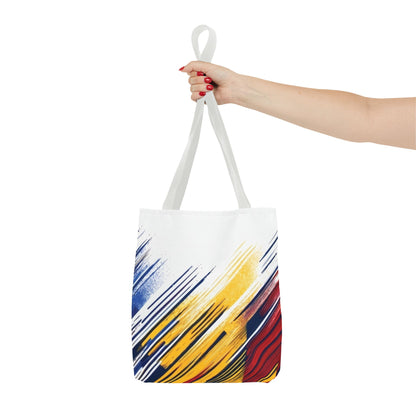 Abstract Brushstroke Tote Bag - Bold Red, Yellow & Blue All-Over Print