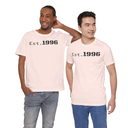 Unisex Jersey Tee - 'Est. 1996' Graphic Shirt, Birthday Gift, Casual Wear, Vintage Style, Retro Fashion, Gift for Him/Her - TRV