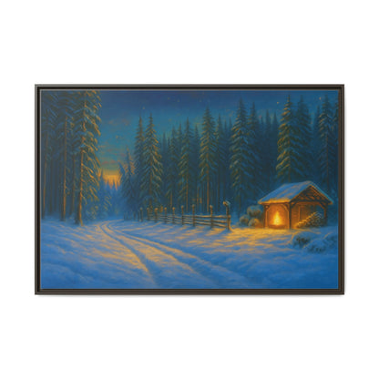 Framed Winter Landscape Canvas, Cozy Cabin Art, Christmas Decor, Winter Home Decor, Holiday Gift, Wall Art - TRV
