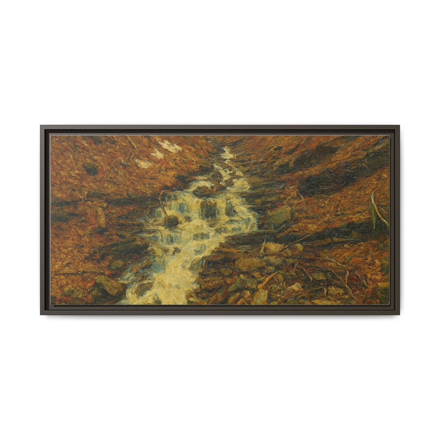 Serene Abstract Nature Canvas Art, Framed Wall Decor, Rustic Home Accent, Earthy Tone Artwork, Tranquil River Scene - TRV