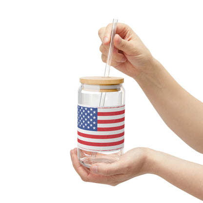 American Flag Sipper Glass — 16oz Patriotic Drink Tumbler with Straw