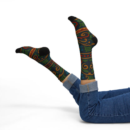 Victorian Floral Tile Sublimation Socks | Patterned Crew Socks - TRV