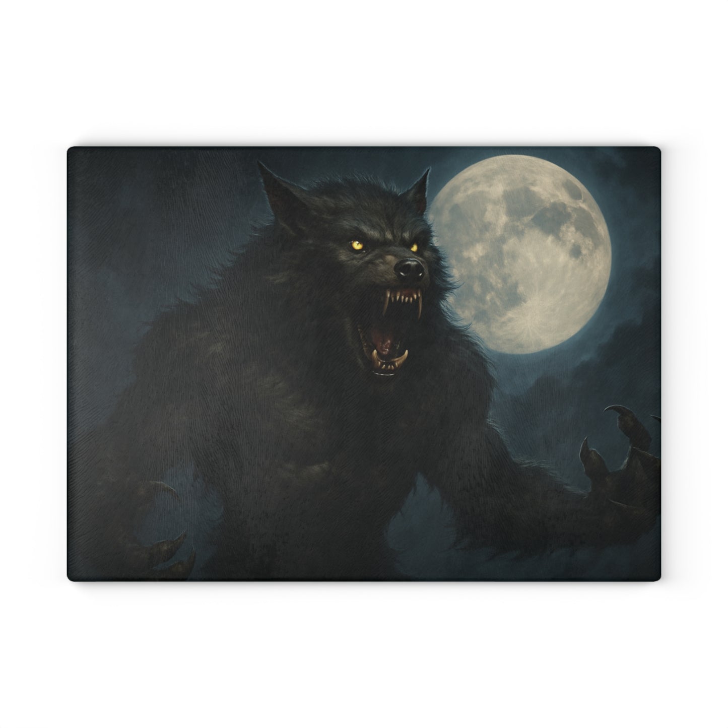 Glass Cutting Board — Howling Werewolf Moon Night Illustration