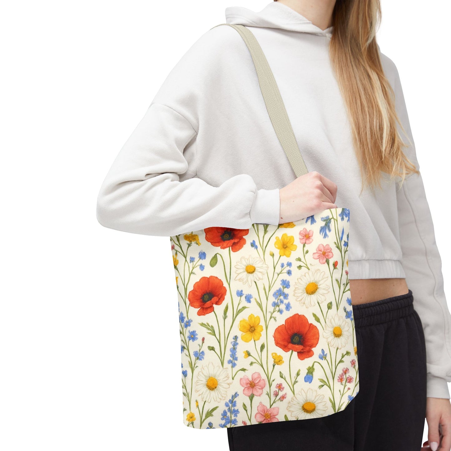 Wildflower Poppy Print Tote Bag | Floral All-Over Pattern