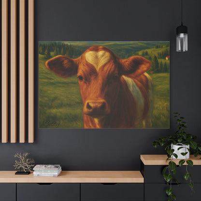 Cow Calf Portrait Canvas Print, Farm Animal Wall Art Decoration, Custom Matte Canvas Picture, Barnyard Animal Rustic Decor, Personalized - TRV