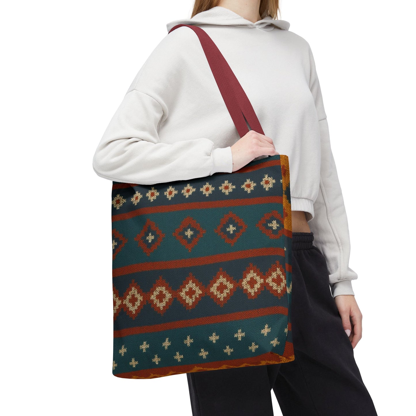 Southwestern Diamond Pattern Tote Bag | Aztec Tribal Geometric Print - TRV