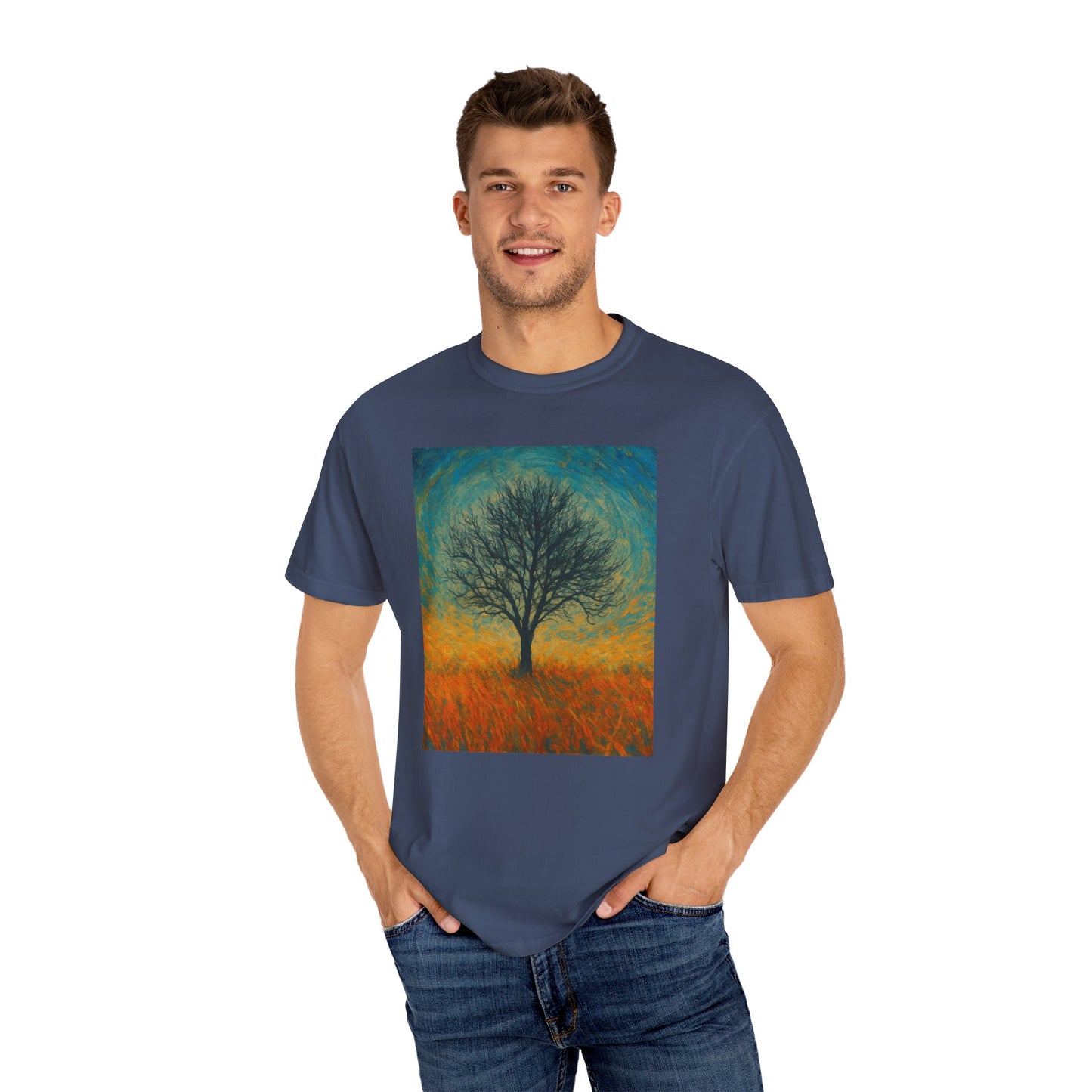 Nature-Themed Unisex Garment-Dyed T-Shirt - Tree Design, Bohemian Tee, Nature Lover Gift, Eco-Friendly Fashion, Casual Wear - TRV