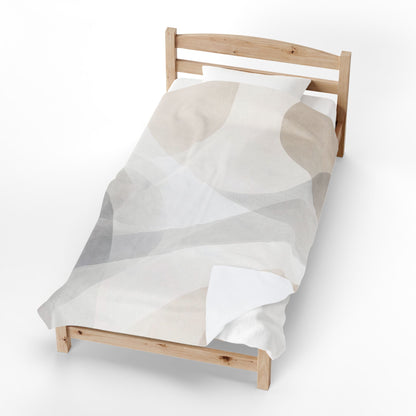 Neutral Abstract Shapes Velveteen Plush Blanket | Minimal Geometric Throw