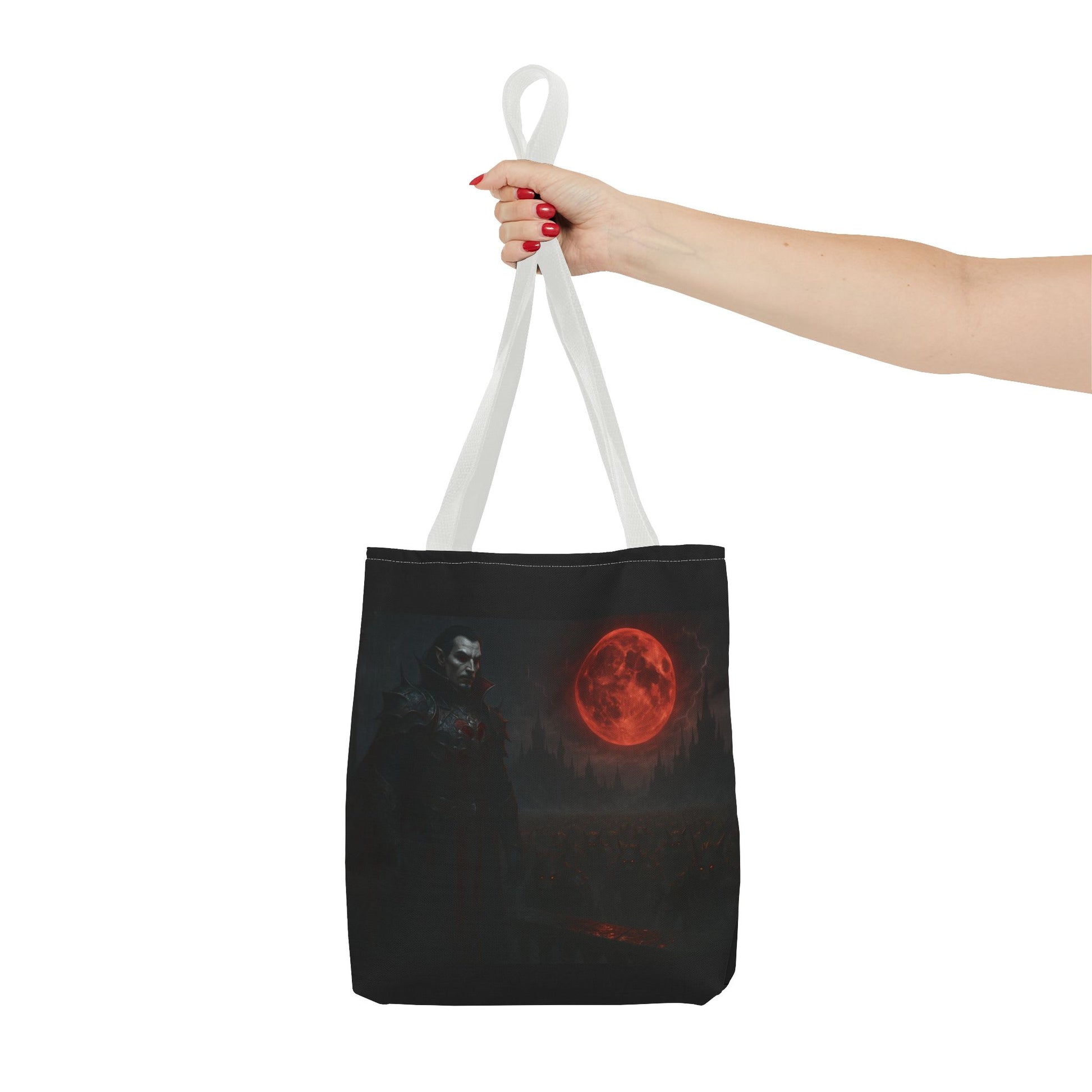 Gothic Tote Bag: Dark Moonlit Night Scene With Dracula, Vampire Art, Halloween Accessory, Gothic Gift, Boho Style - TRV