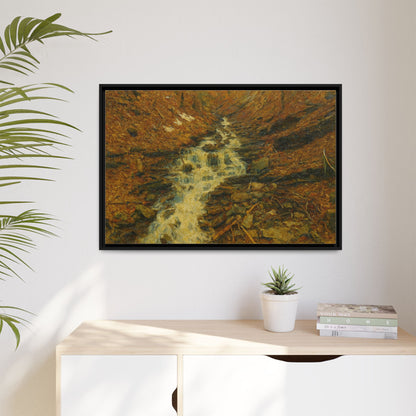 Serene Abstract Nature Canvas Art, Framed Wall Decor, Rustic Home Accent, Earthy Tone Artwork, Tranquil River Scene - TRV