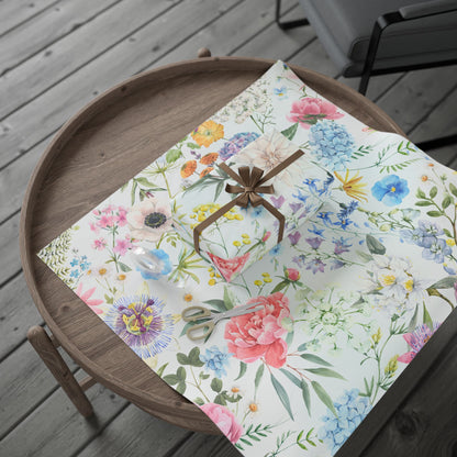 Floral Watercolor Wrapping Paper Roll — Pastel Flowers Gift Wrap for Mother's Day & Spring