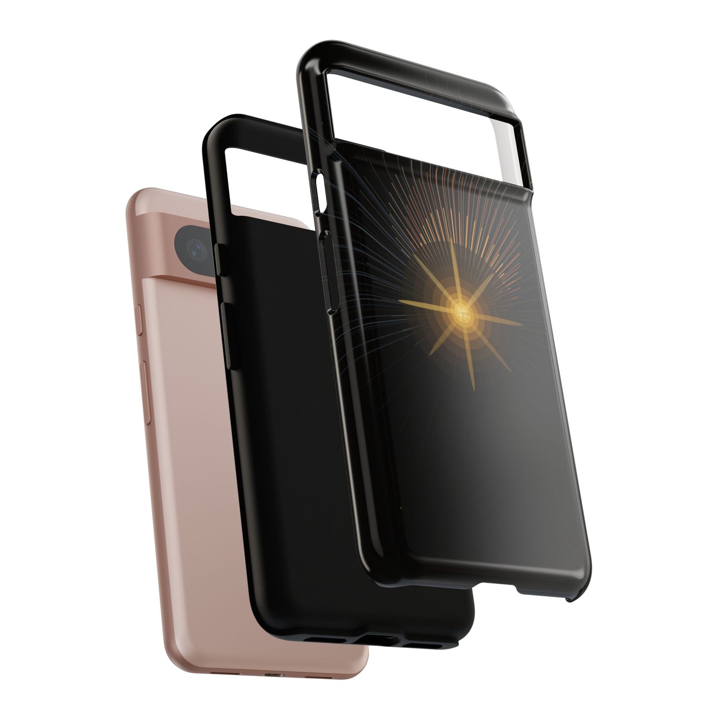 Tough Cases - Radiant Star Phone Case, Protective Black Shockproof Cover with Golden Light Design