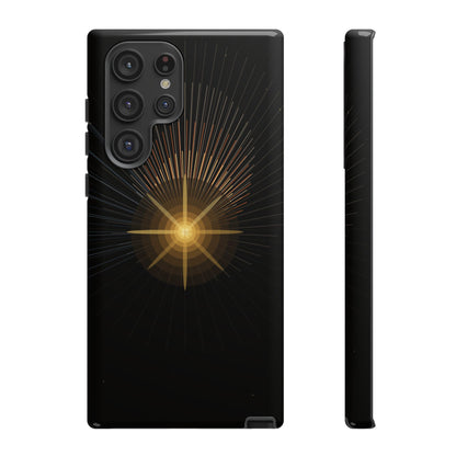 Tough Cases - Radiant Star Phone Case, Protective Black Shockproof Cover with Golden Light Design