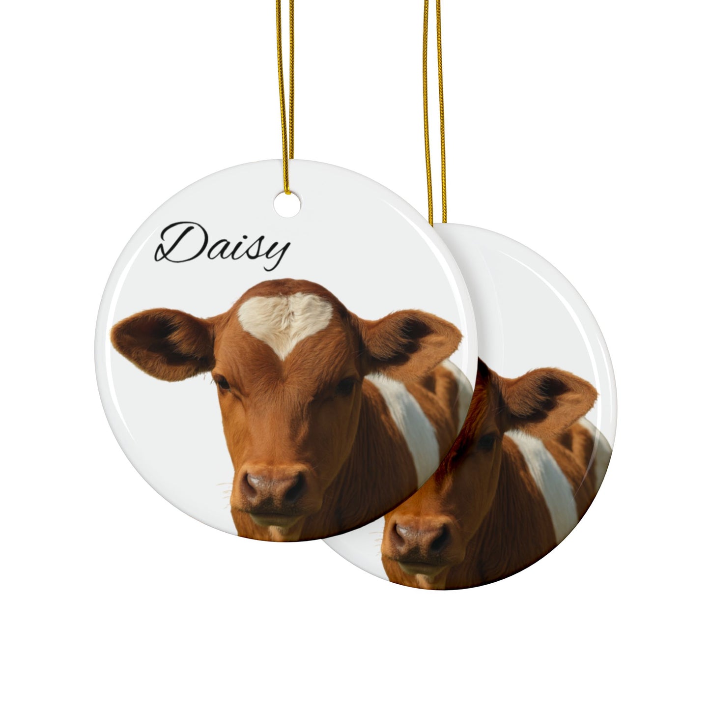 Heart-Spot Calf, Ceramic Ornament | Personalized Name Option