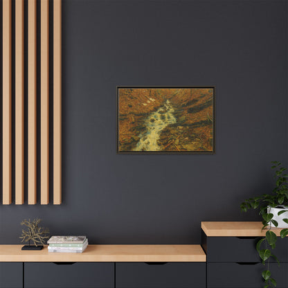 Serene Abstract Nature Canvas Art, Framed Wall Decor, Rustic Home Accent, Earthy Tone Artwork, Tranquil River Scene - TRV
