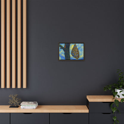 Framed Matte Canvas Art — Van Gogh-Style Swirling Night with Hanging Beehive