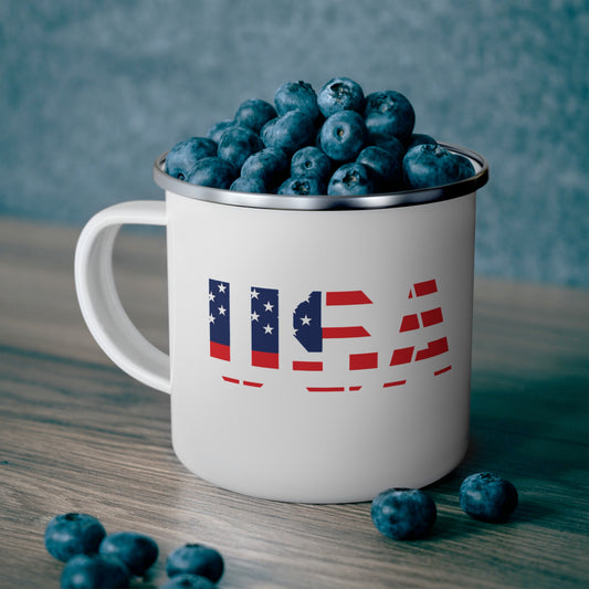 Patriotic Enamel Camping Mug | USA Flag Design | Perfect for Outdoor Adventures, Gift for Travelers, BBQs & Holidays