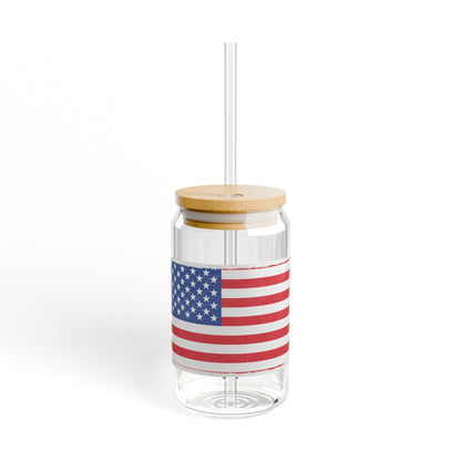 American Flag Sipper Glass — 16oz Patriotic Drink Tumbler with Straw