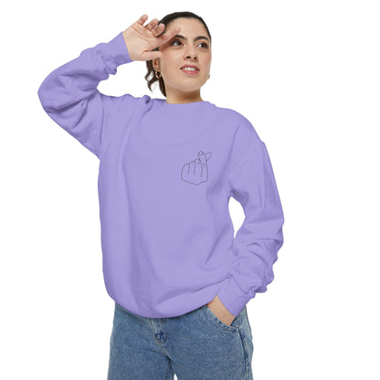 Minimalist Peace Hand Sweatshirt — Small Chest Line Art Crewneck