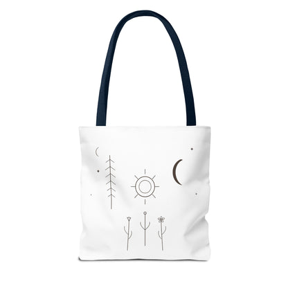 Minimal Moon and Sun Botanical Tote | Celestial Line Art Bag