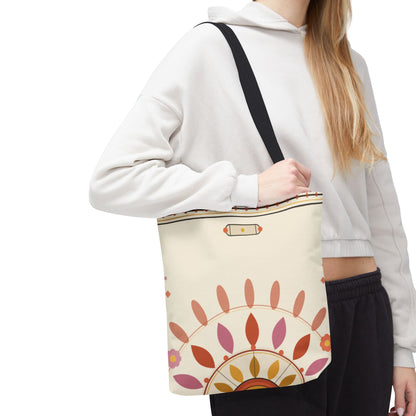 Boho Floral Mandala Tote Bag | Pastel Sunburst Pattern