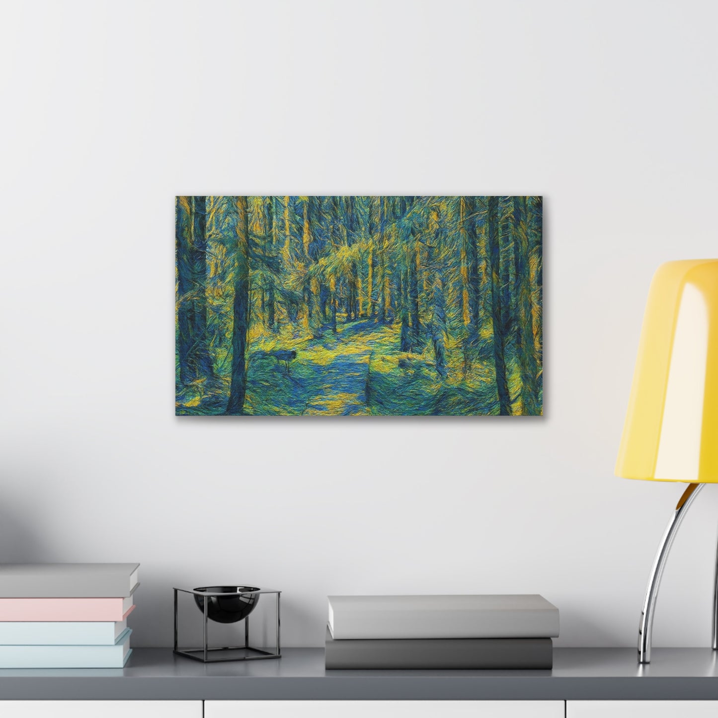 Sunlit Forest Path Canvas – Impressionist Woodland Wall Art