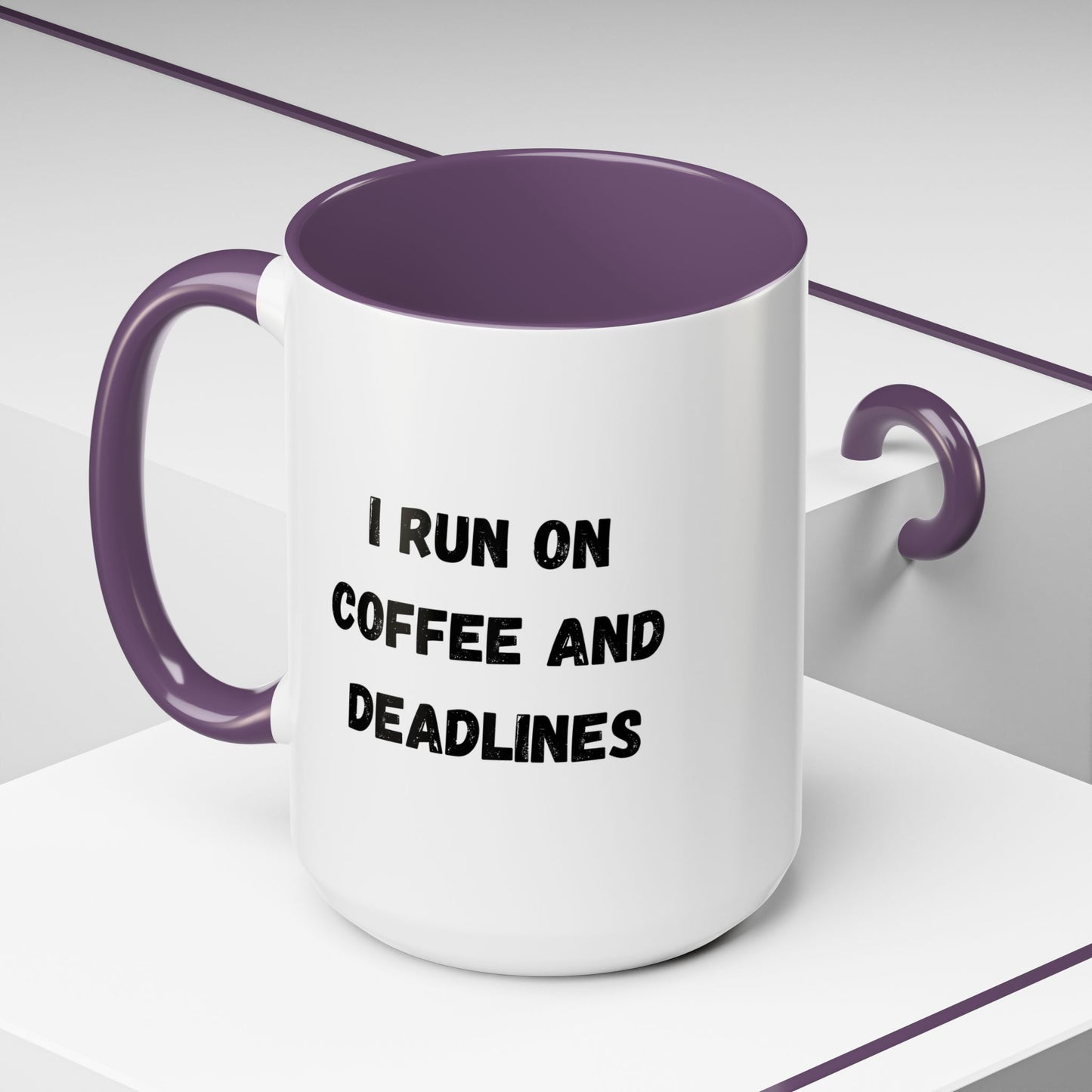 I Run on Coffee and Deadlines Mug, Motivational Coffee Cup, Office Mug, Gift for Writers, Caffeine Lover's Mug, Funny Coffee Cup