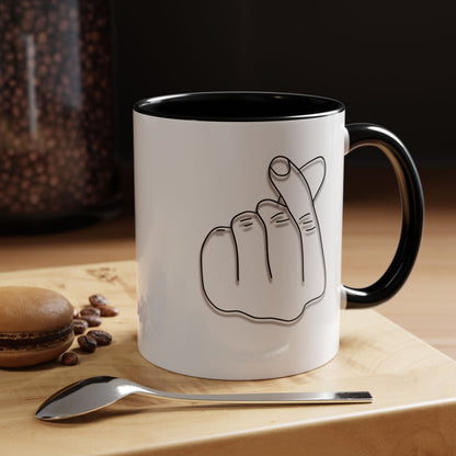 K-Pop Accent Mug - Love Gesture Design (11oz, 15oz), Korean Pop Coffee Cup, K-Pop Lover Gift, Cute Drinkware, Unique Mug