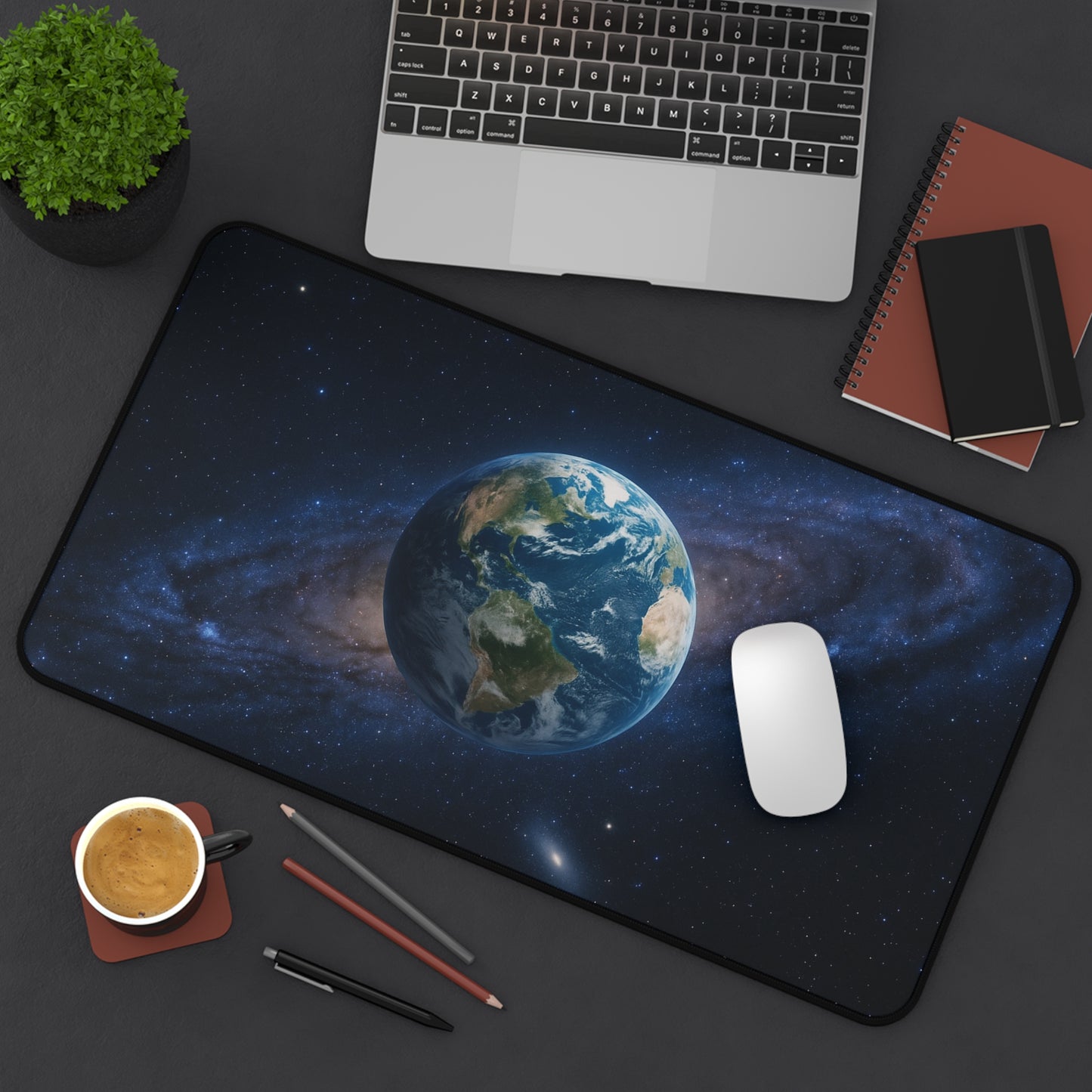 Earth in Galaxy Desk Mat | Space Planet Mousepad - TRV