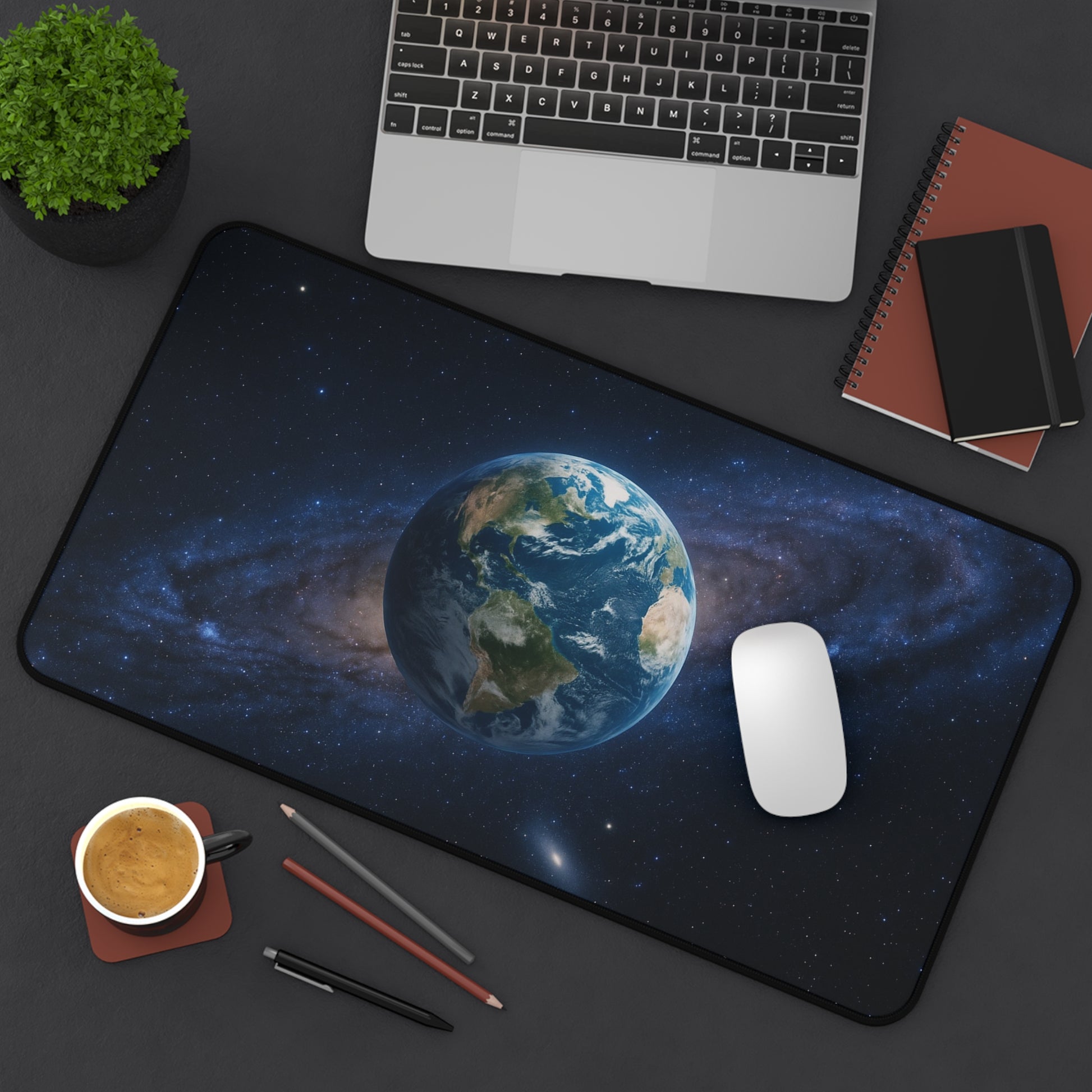 Earth in Galaxy Desk Mat | Space Planet Mousepad - TRV