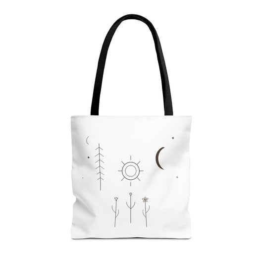 Minimal Moon and Sun Botanical Tote | Celestial Line Art Bag