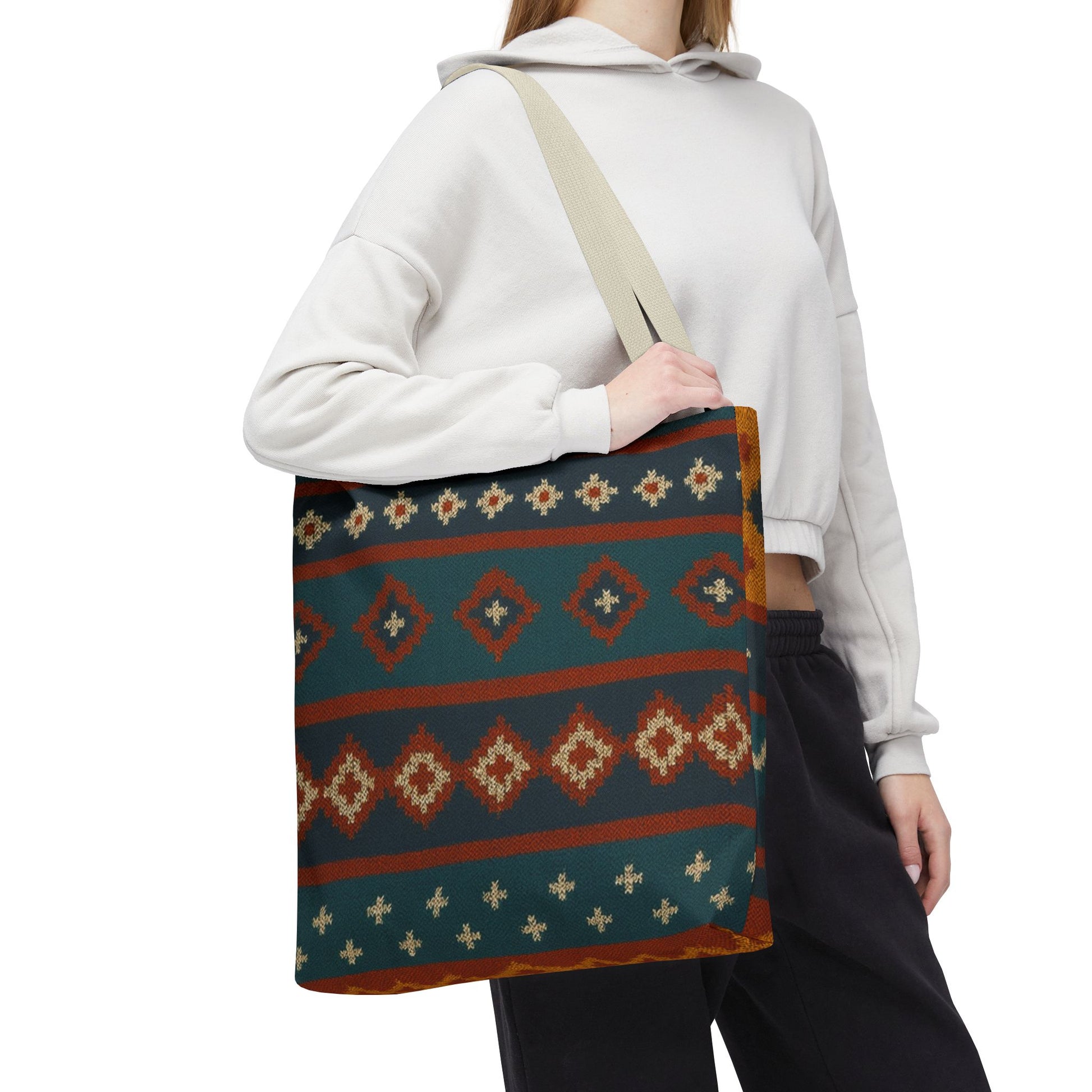Southwestern Diamond Pattern Tote Bag | Aztec Tribal Geometric Print - TRV