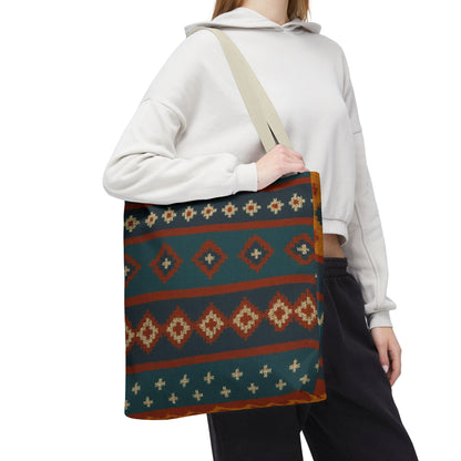 Southwestern Diamond Pattern Tote Bag | Aztec Tribal Geometric Print - TRV