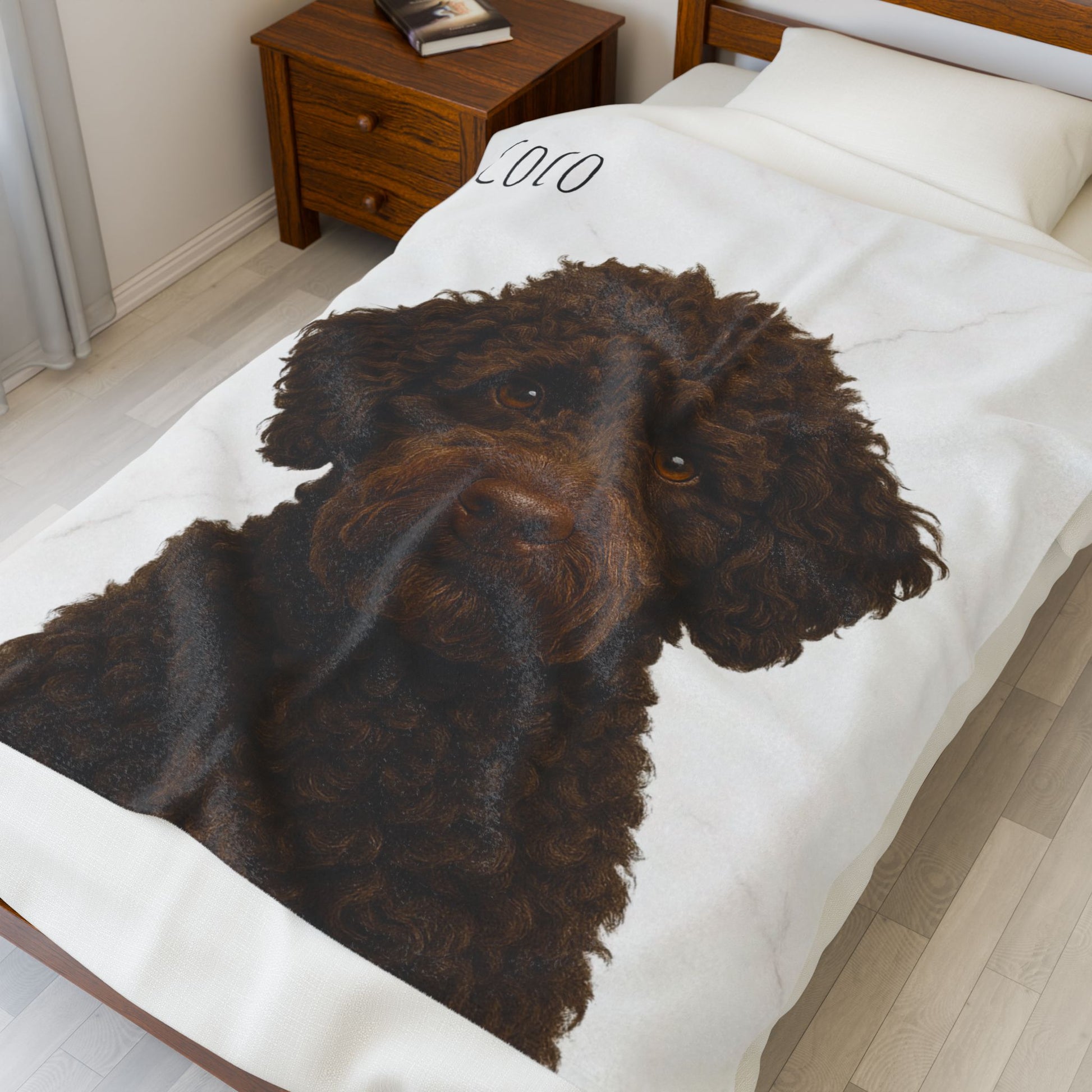 Custom Brown Labradoodle Portrait Blanket | Velveteen Plush Blanket - TRV