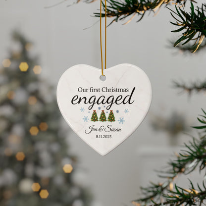 Our First Christmas Engaged heart ornament | Ceramic Christmas ornament - TRV