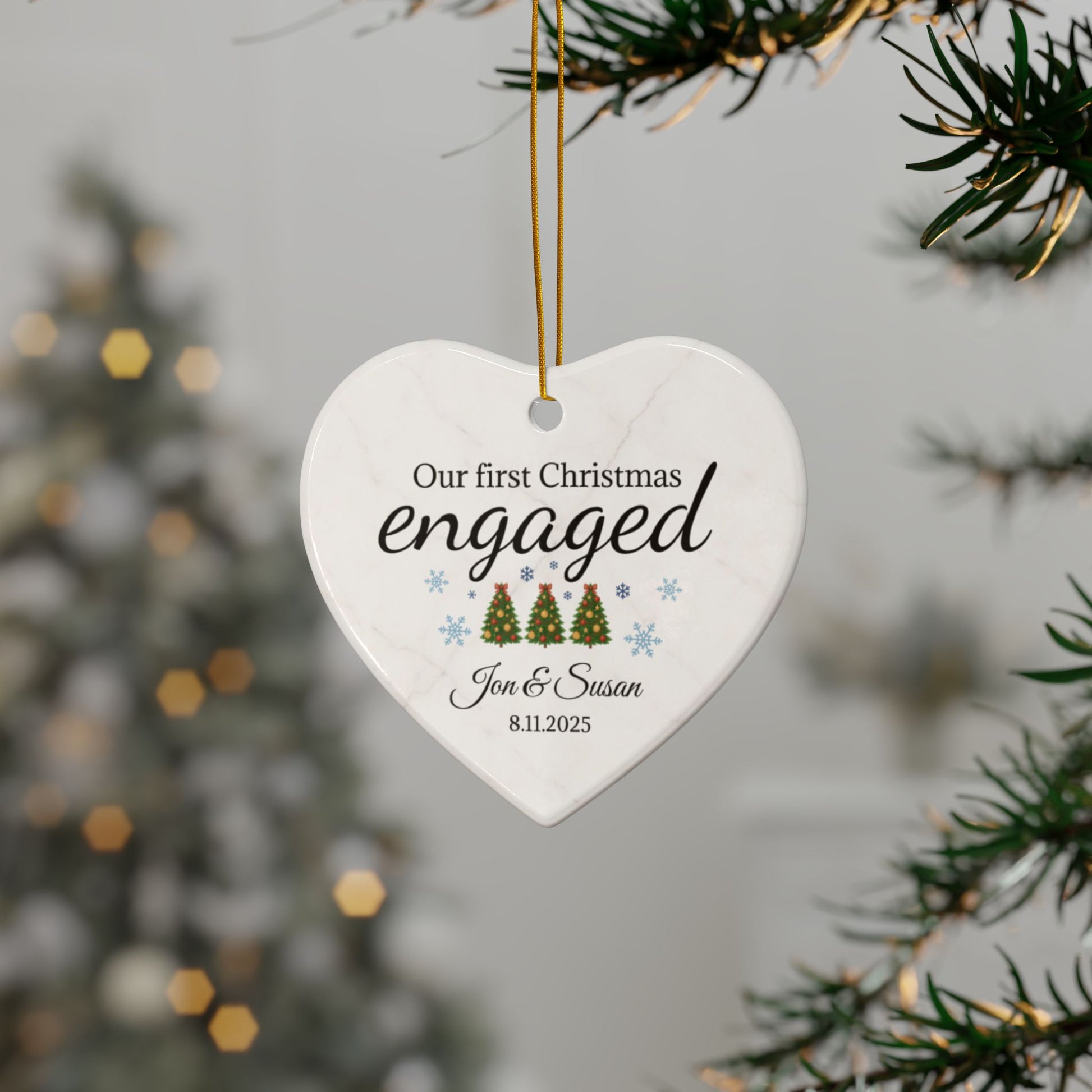Our First Christmas Engaged heart ornament | Ceramic Christmas ornament - TRV
