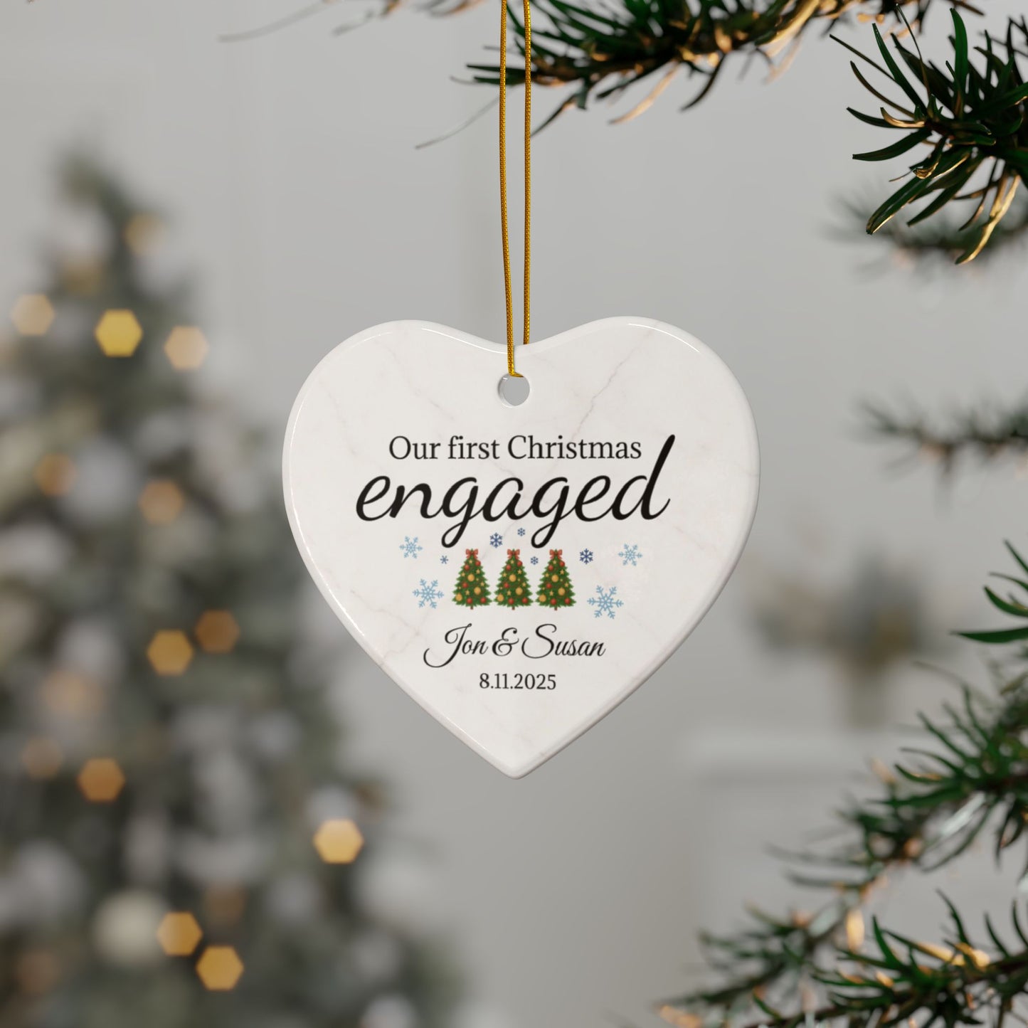Our First Christmas Engaged heart ornament | Ceramic Christmas ornament - TRV