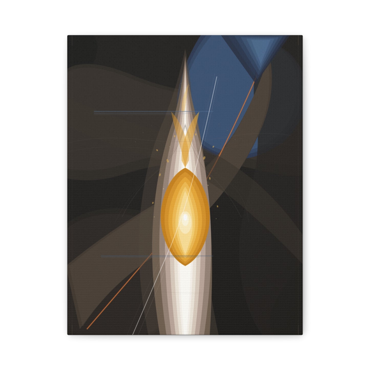 Abstract geometric flame artwork on matte-stretched canvas, 1.25-inch thick, showcasing vibrant shapes and modern design by Printify.