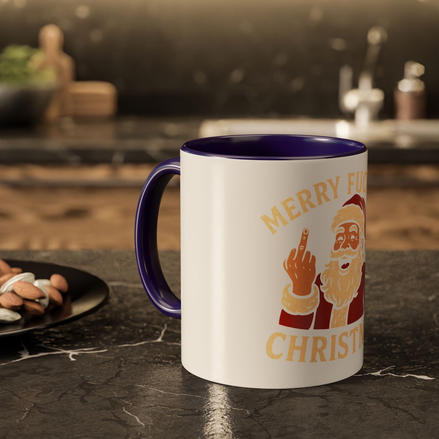Irreverent Merry Christmas Mug — Funny Santa Middle Finger Coffee Cup (11oz & 15oz)