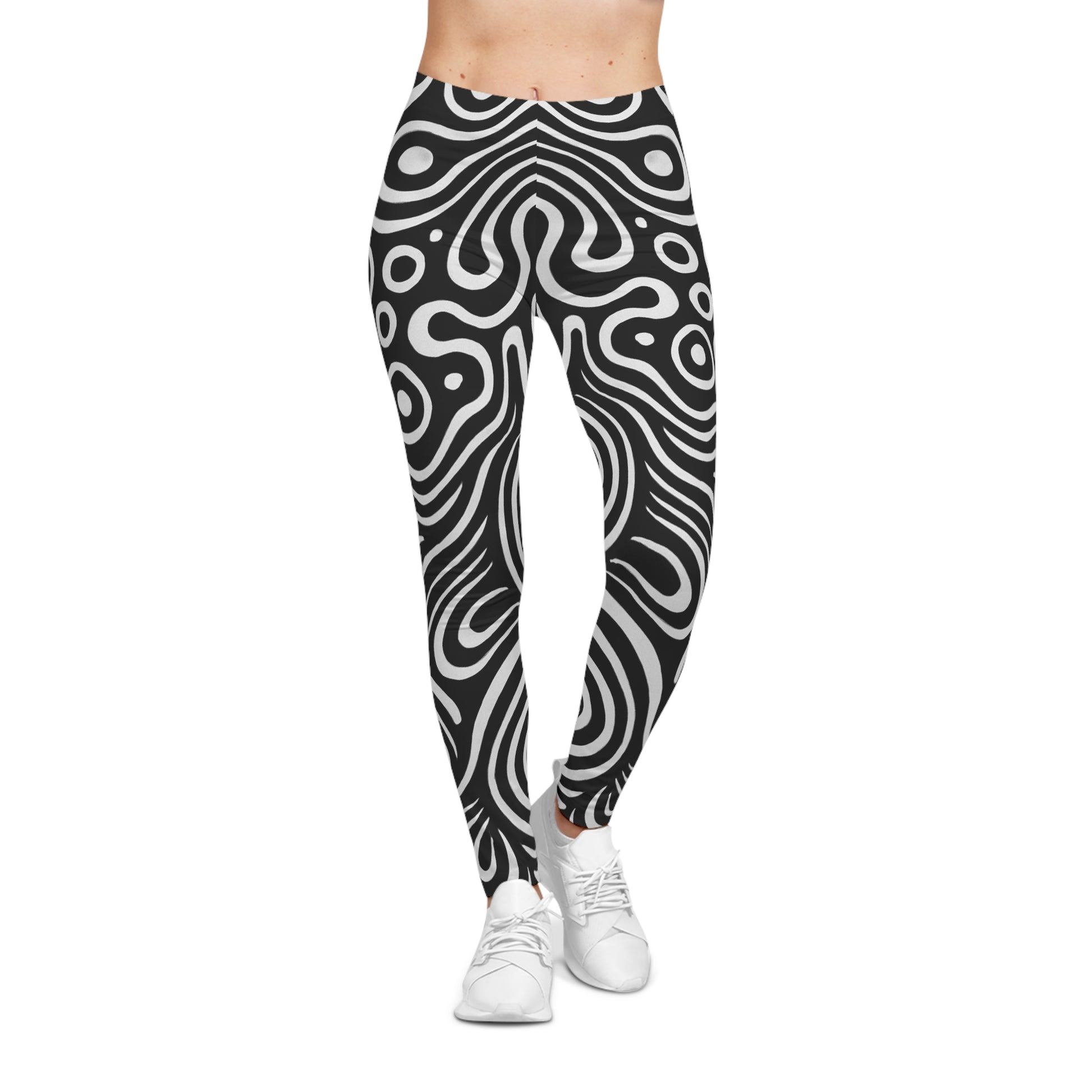 Chic Black and White Patterned Leggings for Everyday Wear, Yoga, Fitness, Casual Outfits, Stylish Activewear - TRV