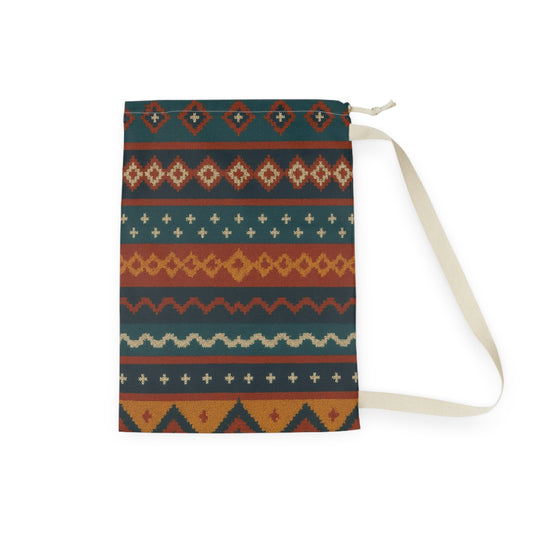 Southwestern Aztec Pattern Laundry Bag | Boho Geometric Drawstring Pouch - TRV