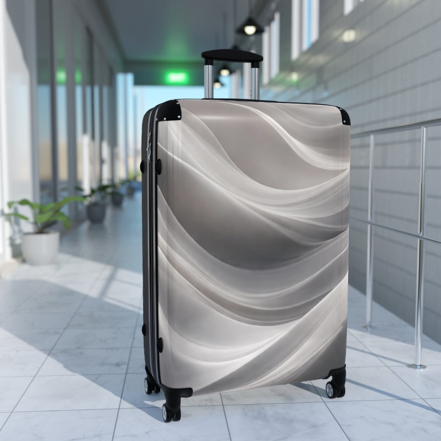 Abstract Silver Wave Suitcase | Hardshell Carry-On Luggage