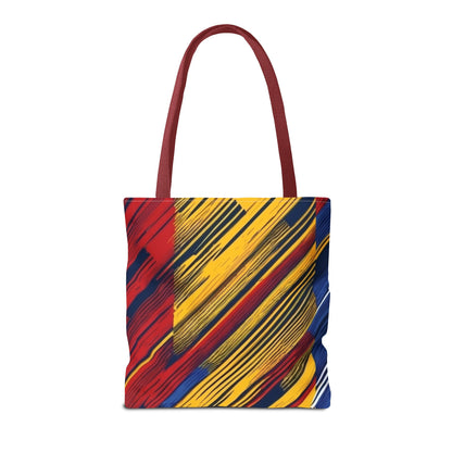 Abstract Brushstroke Tote Bag - Bold Red, Yellow & Blue All-Over Print