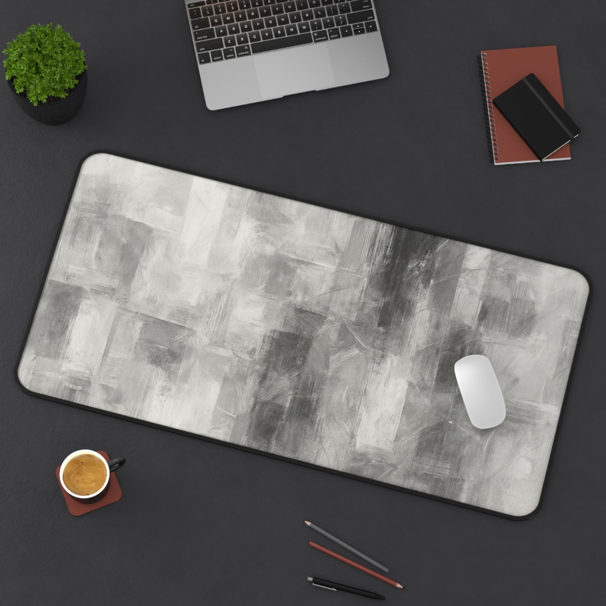 Abstract Gray Brushstroke Desk Mat | Neutral Modern Desk Pad - TRV