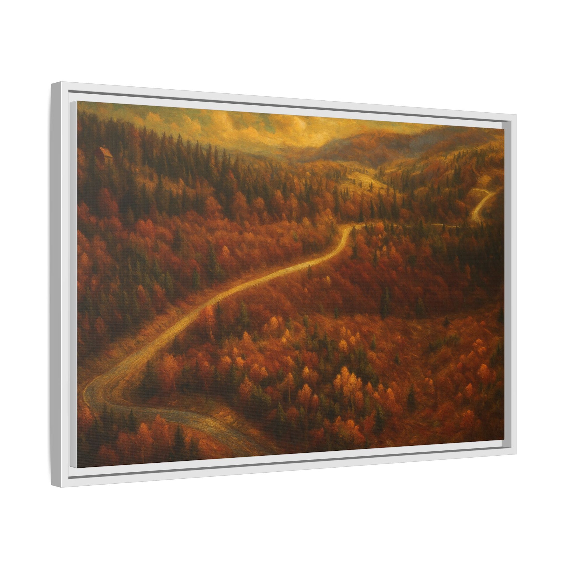 Autumn Landscape Framed Canvas Art, Cozy Home Decor, Warm Fall Vibes, Gift for Nature Lovers, Perfect for Thanksgiving - TRV