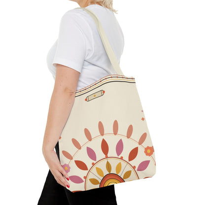 Boho Floral Mandala Tote Bag | Pastel Sunburst Pattern