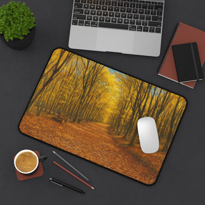 Autumn Forest Path Desk Mat | Fall Leaves Scenic Mousepad - TRV