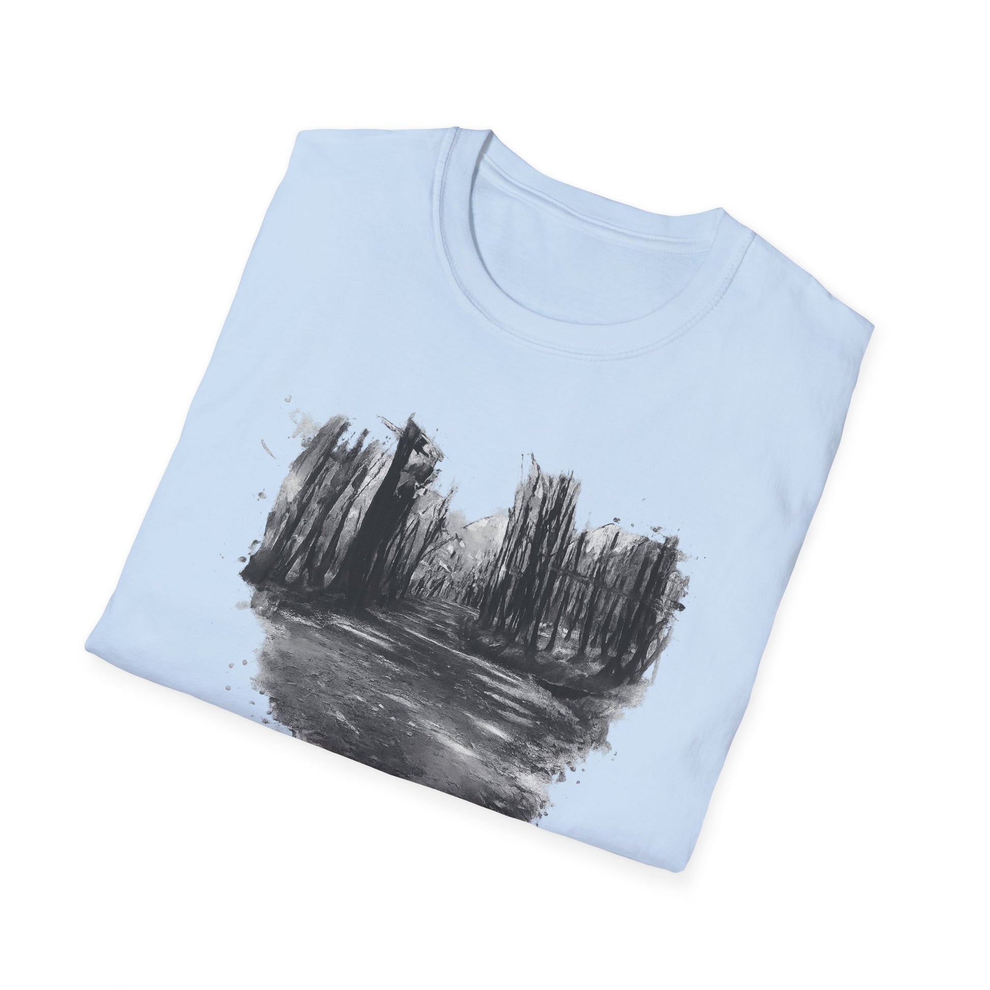 Unisex Softstyle T-Shirt with Abstract Landscape Art, Casual Wear, Gift for Art Lovers, Everyday Fashion, Nature Inspired Tee - TRV